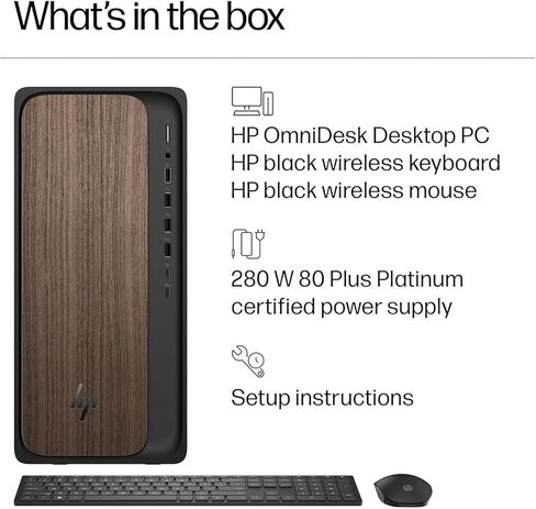 كمبيوتر سطح المكتب HP OmniDesk M03 Business AI (Intel Ultra 5 225، 32GB DDR5، 1TB PCIe SSD، Intel Graphics، 280W PSU، WiFi 6، BT 5.4، USB-C، RJ-45، منفذ العرض، HDMI، Win 11 Pro) مع موسع منفذ USB DKZ in Kuwait