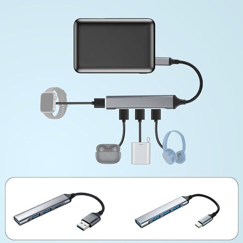 2 قطعة محور شحن 4 في 1، قاعدة شحن متعددة USB وUSB-C ومنفذ USBc ومحول متعدد المنافذ لفرقة الساعات الذكية وسماعات الأذن وسماعات الرأس in Kuwait