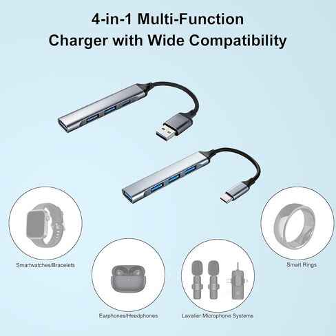 2 قطعة محور شحن 4 في 1، قاعدة شحن متعددة USB وUSB-C ومنفذ USBc ومحول متعدد المنافذ لفرقة الساعات الذكية وسماعات الأذن وسماعات الرأس in Kuwait