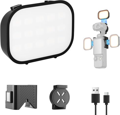 مصباح LED مغناطيسي من EMART لجيب DJI Osmo Pocket 3، ضوء ملء فيديو صغير قابل لإعادة الشحن مع 3 أوضاع ألوان و3 مستويات سطوع، ضوء سيلفي محمول لتسجيل الفيديو/التسجيل، يتضمن حاملين مغناطيسيين in Kuwait