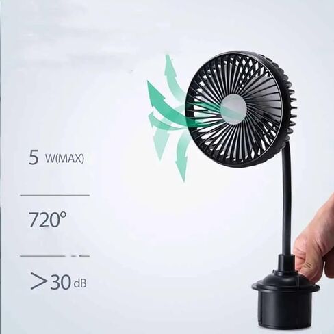 Yosoo Health Gear مروحة سيارة USB محمولة قابلة للتعديل، 3 سرعات منخفضة الضوضاء 5in 360 دوران، تبريد قوي للسيارة والشاحنات وRVs والحافلات وحاملات أكواب المقعد الخلفي. in Kuwait