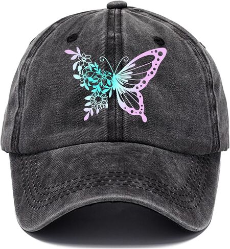 Butterfly Hat Baseball Caps for Women, Adjustable Washed Distressed Baseball Cap Outdoor Sport in Kuwait