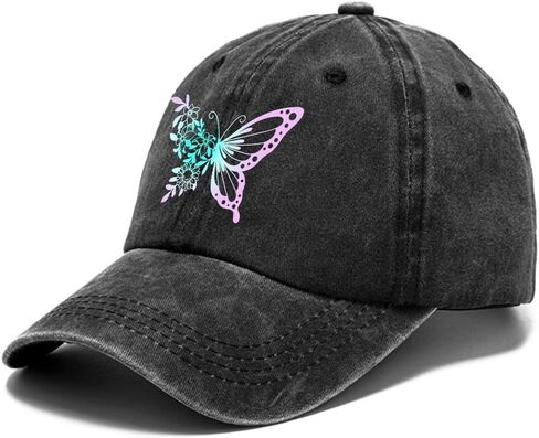 Butterfly Hat Baseball Caps for Women, Adjustable Washed Distressed Baseball Cap Outdoor Sport in Kuwait