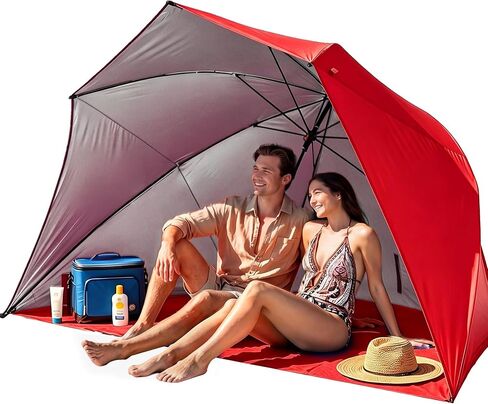 HOMEDEMO Beach Umbrella Tent (9.5ft, Blue) with Fan Canopy, 3-in-1 Umbrella Shade for Beach, Picnic, Bleacher, Sports Games in Saudi Arabia