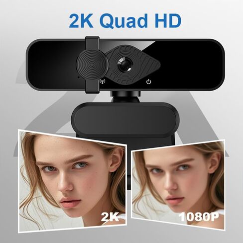 كاميرا ويب 2K USB HD حساب التوصيل والتشغيل غطاء خصوصية ميكروفون مدمج للكمبيوتر / الكمبيوتر المحمول، للتكبير / Skype / الفرق، المؤتمرات ومكالمات الفيديو in Kuwait