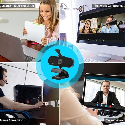 PUSOKEI 2K Webcam with Microphone, USB Computer Camera PDAF Autofocus, Privacy Cover, Plug and Play for Video Calling Conference Streaming Online Class in Kuwait