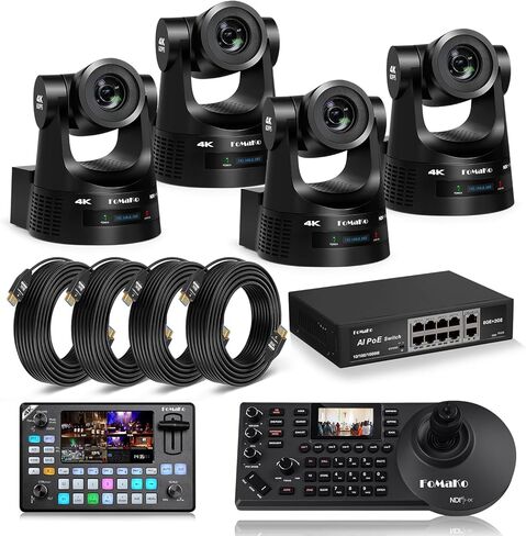 كاميرا FoMaKo 4K 60 إطارًا في الثانية NDI PTZ، تدعم إخراج NDI HX3 4K 60 إطارًا في الثانية، تكبير بصري 20x، للبث المباشر لمختبرات التجارب العلمية، حزمة الإعداد الكاملة (K600NX4+KC602+P1000+FMKH107X4+KC608 Pro) in Kuwait