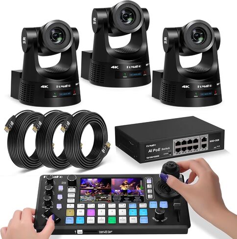 كاميرا FoMaKo 4K HDMI PTZ تتبع NDI AI التلقائي (الجيل 3)، معتمد من NDI HX3، تكبير بصري 20X، للبث المباشر لتقارير الوسائط والأخبار (K20UHX3+KC800+P1000+FMKH107X3) in Kuwait