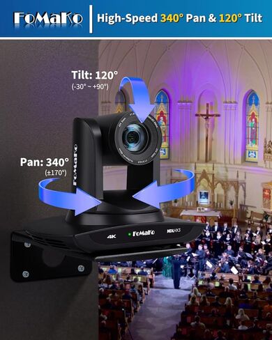 كاميرا FoMaKo 4K HDMI PTZ تتبع NDI AI التلقائي (الجيل 3)، معتمد من NDI HX3، تكبير بصري 20X، للبث المباشر لتقارير الوسائط والأخبار (K20UHX3+KC800+P1000+FMKH107X3) in Kuwait