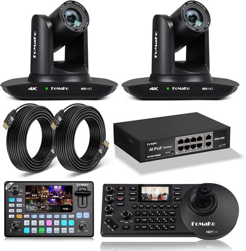 كاميرا FoMaKo 4K HDMI PTZ تتبع NDI AI التلقائي (الجيل 3)، معتمد من NDI HX3، تكبير بصري 20X، لجولات الدراسة والحدث المباشر، حزمة الإعداد الكاملة (K20UHX2+KC602+P1000+FMKH107X2+KC608 Pro) in Kuwait