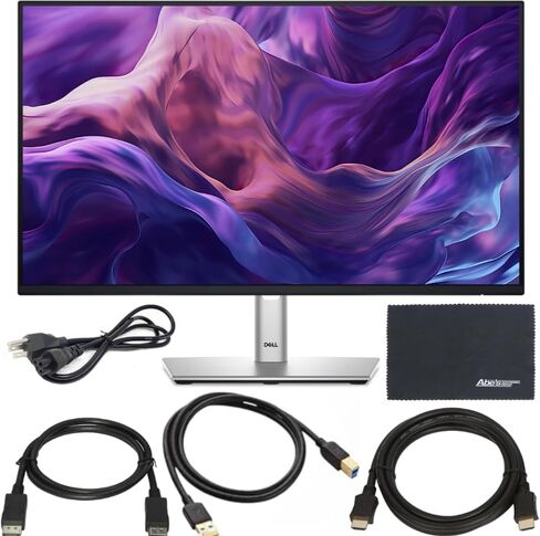 شاشة كمبيوتر AOM Dell P2425H مقاس 24 بوصة 16:9 IPS 100 هرتز مع حامل - دقة عالية كاملة، 1920 × 1080 مع سلك طاقة + كابل DisplayPort + كابل ZoomSpeed ​​HDMI + قطعة قماش من الألياف الدقيقة USB 3.0 in Kuwait