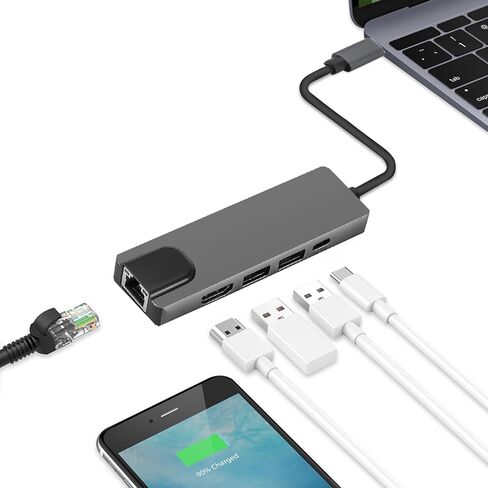 موزع USB-C 5 في 1 مع إيثرنت من Sahara - محول متعدد المنافذ مع 4K HDMI وUSB 3.0/2.0 وشحن PD بقوة 100 واط وRJ45 - متوافق مع أجهزة MacBook وChromebook والكمبيوتر الشخصي in Kuwait