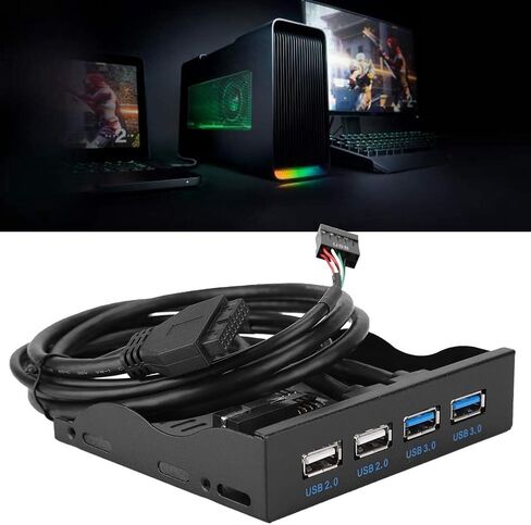 لوحة أمامية USB 3.5 بوصة، 4 منافذ عالية السرعة 2 USB 3.0+2 USB 2.0 Hub، 19PIN/9 Pin 3.5 بوصة موصل لوحة أمامية معدنية، للوحة الأم للكمبيوتر الشخصي in Kuwait