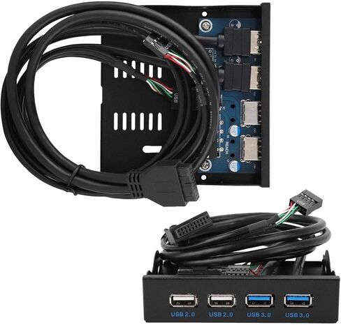 لوحة أمامية USB 3.5 بوصة، 4 منافذ عالية السرعة 2 USB 3.0+2 USB 2.0 Hub، 19PIN/9 Pin 3.5 بوصة موصل لوحة أمامية معدنية، للوحة الأم للكمبيوتر الشخصي in Kuwait