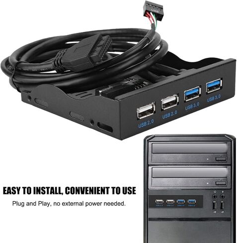 لوحة أمامية USB 3.5 بوصة، 4 منافذ عالية السرعة 2 USB 3.0+2 USB 2.0 Hub، 19PIN/9 Pin 3.5 بوصة موصل لوحة أمامية معدنية، للوحة الأم للكمبيوتر الشخصي in Kuwait