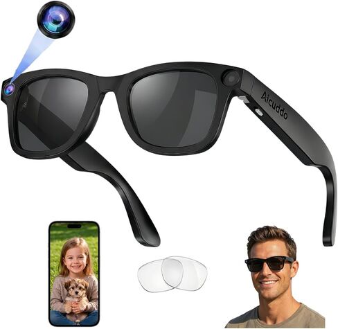 2026 AI Smart Glasses with Camera, 8MP HD Lens 1080P Video Recording Glasses, ChatGPT AI Assistant Real-Time Translation Open-Ear Audio Camera Glasses for Men Women Vlog Travel Work Meetings in Saudi Arabia