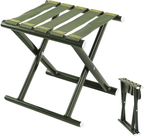 Heavy Duty Folding Stool, Full Steel Frame Camping Stool for Adults, 400LBS Capacity Military Green Portable Stool with Thickened Webbing, Anti-Slip Feet for Outdoor Camping Hunting Fishing Gardening in Kuwait