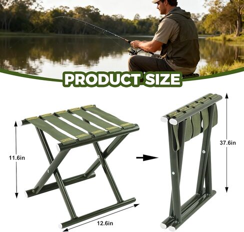 Heavy Duty Folding Stool, Full Steel Frame Camping Stool for Adults, 400LBS Capacity Military Green Portable Stool with Thickened Webbing, Anti-Slip Feet for Outdoor Camping Hunting Fishing Gardening in Kuwait