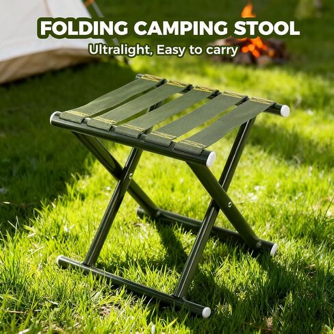 Heavy Duty Folding Stool, Full Steel Frame Camping Stool for Adults, 400LBS Capacity Military Green Portable Stool with Thickened Webbing, Anti-Slip Feet for Outdoor Camping Hunting Fishing Gardening in Kuwait