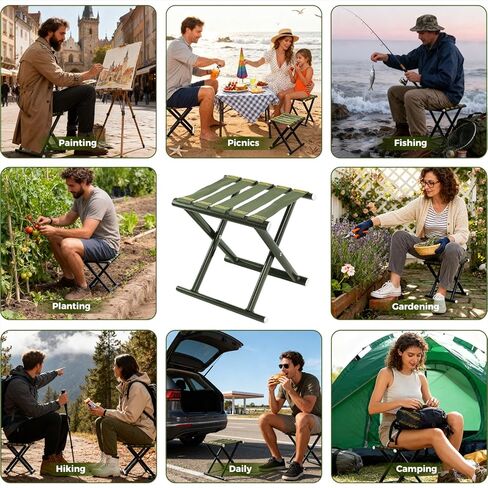 Heavy Duty Folding Stool, Full Steel Frame Camping Stool for Adults, 400LBS Capacity Military Green Portable Stool with Thickened Webbing, Anti-Slip Feet for Outdoor Camping Hunting Fishing Gardening in Kuwait