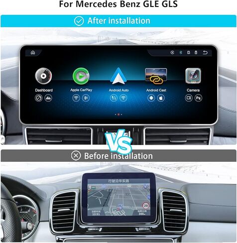 ترقية شاشة لمس QLED مقاس 12.8 بوصة لسيارة Mercedes GLE GLS W166/X166 2016-2019 NTG 5.0/5.1 - Wireless CarPlay/Android Auto، 2400x900 2K، إطار من سبائك الزنك، مشغل Linux سريع الاستقرار in Kuwait
