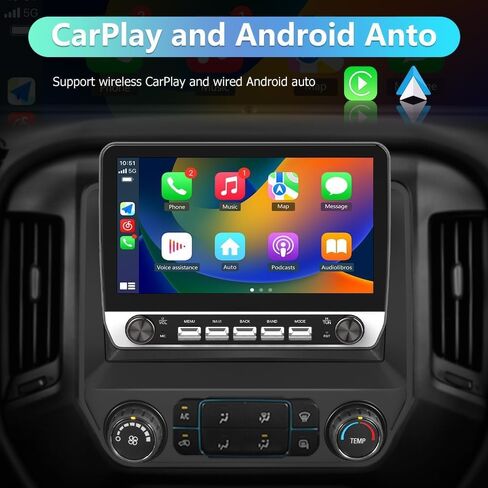 ستيريو سيارة لسيارة Chevy Silverado GMC Sierra 2014-2018 مع مفاتيح ومقابض، 10 بوصة Android 13 2GB+64GB راديو السيارة مع CarPlay/Android Auto/BT/GPS/FM يدعم عناصر التحكم في عجلة القيادة in Kuwait