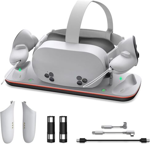 قاعدة شحن VR لـ Meta Quest 3 / Quest 3S تدعم شحن سماعة الرأس مع كابل شفط مغناطيسي من النوع C وبطارية قابلة لإعادة الشحن، تصميم متقن يناسب وحدة التحكم in Kuwait