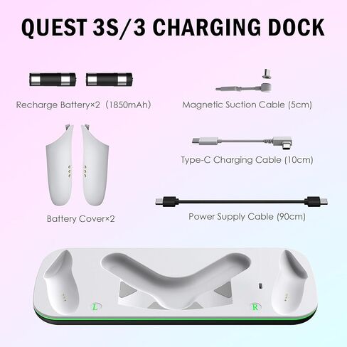 قاعدة شحن VR لـ Meta Quest 3 / Quest 3S تدعم شحن سماعة الرأس مع كابل شفط مغناطيسي من النوع C وبطارية قابلة لإعادة الشحن، تصميم متقن يناسب وحدة التحكم in Kuwait