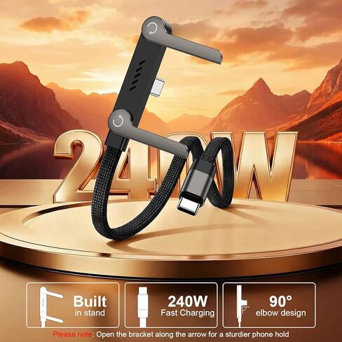 Invisible Holder Charger Cable,240W USB C to USB C Fast Charging Cable,5FT Right Angle Fast Charge Cable with Built-in Phone Stand Flat USBC Cord for Samsung S26 Ultra S25 A17 S24,iPhone 17e,Pixel 10a in Kuwait