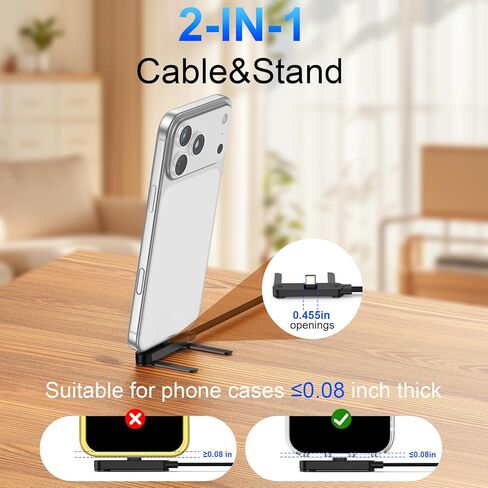 Invisible Holder Charger Cable,240W USB C to USB C Fast Charging Cable,5FT Right Angle Fast Charge Cable with Built-in Phone Stand Flat USBC Cord for Samsung S26 Ultra S25 A17 S24,iPhone 17e,Pixel 10a in Kuwait