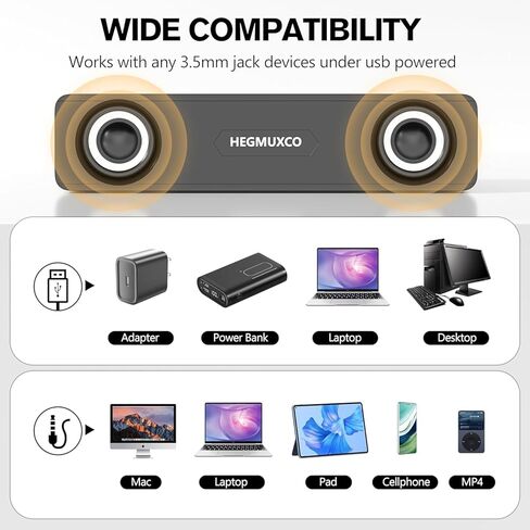 مكبر صوت ستيريو سلكي بقدرة 10 وات، مكبرات صوت مدمجة للكمبيوتر المكتبي - يعمل بمنفذ USB، ومدخل صوت 3.5 مم، ومكبر صوت للكمبيوتر المحمول تم ضبطه بخبرة in Kuwait