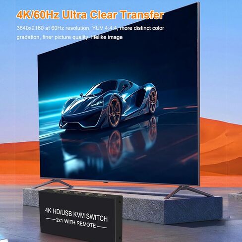 LICAEVEY HD واجهة الوسائط المتعددة KVM Switch، 2 جهاز كمبيوتر 4K 60 هرتز USB 3.0 محول مع 4 منافذ USB، لمشاركة طابعة لوحة المفاتيح والماوس in Kuwait