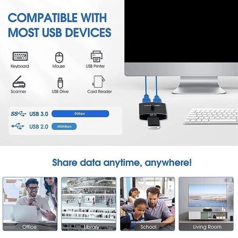 USB 3.0 Switch Selector KVM Switch 5 Gbps 2 in 1 Out USB Splitter USB 3.0 Zwe V7J5 لطابعتين ماوس ولوحة مفاتيح مشاركة للكمبيوتر، مع 2 كابل USB in Kuwait