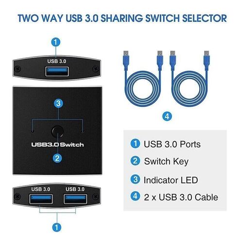 USB 3.0 Switch Selector KVM Switch 5 Gbps 2 in 1 Out USB Splitter USB 3.0 Zwe V7J5 لطابعتين ماوس ولوحة مفاتيح مشاركة للكمبيوتر، مع 2 كابل USB in Kuwait