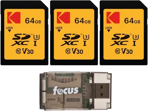 Kodak SD 64GB UHS-I U3 V30 Ultra (قراءة 95 ميجابايت/ثانية، كتابة 85 ميجابايت/ثانية) - 3 عبوات مع حزمة قارئ بطاقات الذاكرة (4 عناصر) in Kuwait