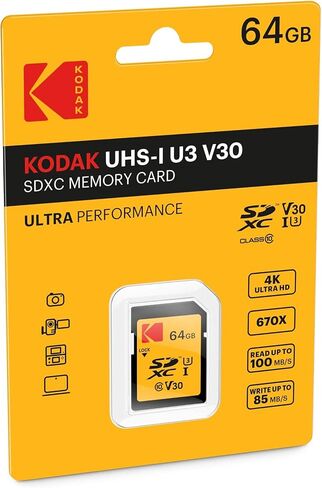 Kodak SD 64GB UHS-I U3 V30 Ultra (قراءة 95 ميجابايت/ثانية، كتابة 85 ميجابايت/ثانية) - 3 عبوات مع حزمة قارئ بطاقات الذاكرة (4 عناصر) in Kuwait