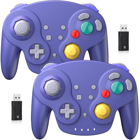2 وحدة تحكم USB لاسلكية للعبة GameCube للتبديل 1 و2، مستقبل USB 2.4 جيجا هرتز متوافق مع Switch Online، Windows PC، macOS (اهتزاز مدمج) (قابل لإعادة الشحن) (مشغلات تناظرية / عصا) نيلي in Kuwait
