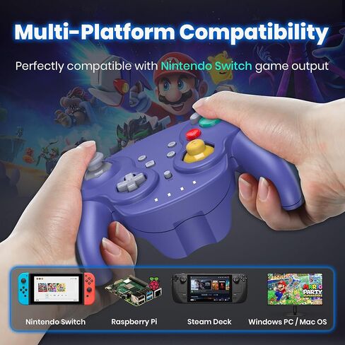 2 وحدة تحكم USB لاسلكية للعبة GameCube للتبديل 1 و2، مستقبل USB 2.4 جيجا هرتز متوافق مع Switch Online، Windows PC، macOS (اهتزاز مدمج) (قابل لإعادة الشحن) (مشغلات تناظرية / عصا) نيلي in Kuwait