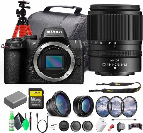 كاميرا Nikon Z50 II مدمجة خفيفة الوزن بدون مرآة مع طقم عدسات 18-140 مم f/3.5-6.3 (NIZ5021814LK) + بطاقة ذاكرة 64 جيجابايت + عدسة مقربة 62 مم + حقيبة + عدسة بزاوية واسعة 62 مم + المزيد in Kuwait