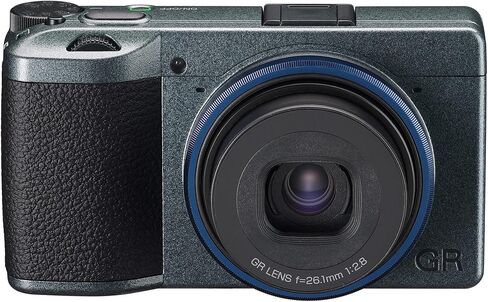 Ricoh GR IIIx Urban Edition, Metallic Gray Body with Navy Blue Ring, Digital Compact Camera with 24MP APS-C Size CMOS Sensor, 40mmF2.8 GR Lens (in The 35mm Format) (Renewed) in Kuwait