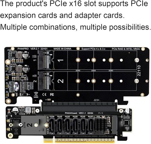 محول بطاقة توسيع مفتاح Fabater PCIe 5.0 X16 إلى Dual M.2 NVMe M لمحول 2230 2242 2260 2280 22110 SSD، متوافق مع الإصدارات السابقة مع 4.0، 3.0، سهل التركيب in Kuwait