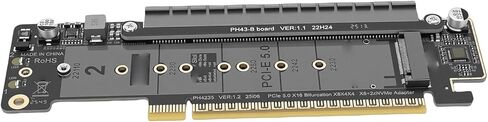 محول بطاقة توسيع مفتاح Fabater PCIe 5.0 X16 إلى Dual M.2 NVMe M لمحول 2230 2242 2260 2280 22110 SSD، متوافق مع الإصدارات السابقة مع 4.0، 3.0، سهل التركيب in Kuwait