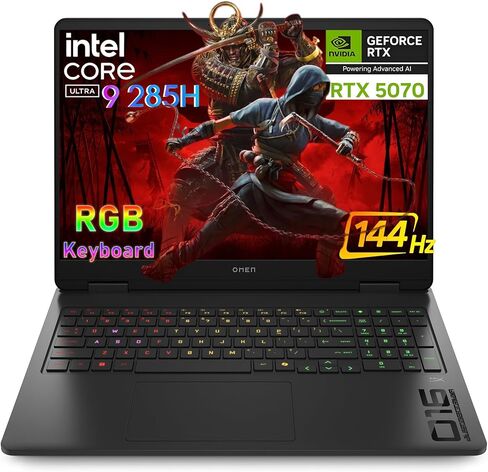 كمبيوتر محمول HP OMEN مقاس 16 بوصة للألعاب، Intel Ultra 9 285H 16-Core، NVIDIA GeForce RTX 5070 8GB، 16GB DDR5، 1TB PCIe SSD، شاشة IPS WUXGA 144 هرتز، WiFi 6E، لوحة مفاتيح بإضاءة خلفية RGB، Windows 11، موزع USB-C in Kuwait