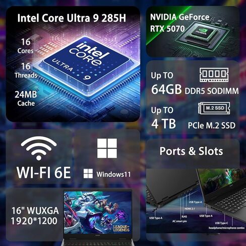 كمبيوتر محمول HP OMEN مقاس 16 بوصة للألعاب، Intel Ultra 9 285H 16-Core، NVIDIA GeForce RTX 5070 8GB، 16GB DDR5، 1TB PCIe SSD، شاشة IPS WUXGA 144 هرتز، WiFi 6E، لوحة مفاتيح بإضاءة خلفية RGB، Windows 11، موزع USB-C in Kuwait