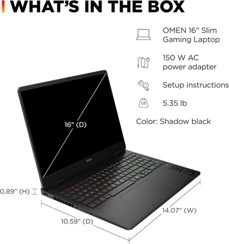كمبيوتر محمول HP OMEN مقاس 16 بوصة للألعاب، Intel Ultra 9 285H 16-Core، NVIDIA GeForce RTX 5070 8GB، 16GB DDR5، 1TB PCIe SSD، شاشة IPS WUXGA 144 هرتز، WiFi 6E، لوحة مفاتيح بإضاءة خلفية RGB، Windows 11، موزع USB-C in Kuwait