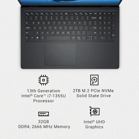 Dell 15 Laptop Touchscreen DC15250, Intel 13th Gen i7-1355U(10-Core), 15.6-inch FHD Anti-Glare Display, 32GB RAM, 1TB SSD, Intel UHD Graphics, Windows 11 Pro, Wi-Fi 6, Long Battery Life in Saudi Arabia