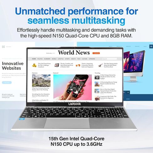 15.6" Full HD Windows 11 Laptop (Apr 2026 Release) - Built in USA - 15th Gen CPU, 8GB RAM, M.2 SATA Slot Expandable Storage up to 2TB, Windows 11 Home, WiFi 5, Webcam - 15 Inch Lightweight Laptop in Kuwait