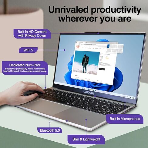 15.6" Full HD Windows 11 Laptop (Apr 2026 Release) - Built in USA - 15th Gen CPU, 8GB RAM, M.2 SATA Slot Expandable Storage up to 2TB, Windows 11 Home, WiFi 5, Webcam - 15 Inch Lightweight Laptop in Kuwait