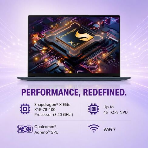 كمبيوتر محمول Lenovo Yoga Slim 7X مقاس 14.5 بوصة 3K OLED Touch 90 هرتز 1000nit، Snapdragon X Elite 12-core 45TOPS، ذاكرة الوصول العشوائي LPDDR5X سعة 16 جيجابايت، 1 تيرابايت SSD، WiFi 7، Win11 Pro، Copilot+ PC، لوحة مفاتيح بإضاءة خلفية in Kuwait