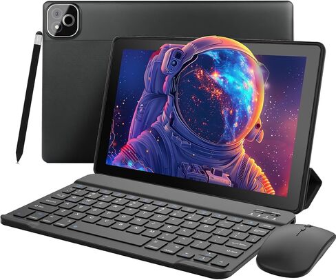 Android 16 Tablet, Octa-Core, 34GB+128GB+1TB Expandable, Gemini AI, 6000mAh Battery, Dual Camera, WiFi 6+BT5.4, Widevine L1 GMS, 10.1 Inch Tablet with Case, Keyboard, Mouse, Stylus in Kuwait